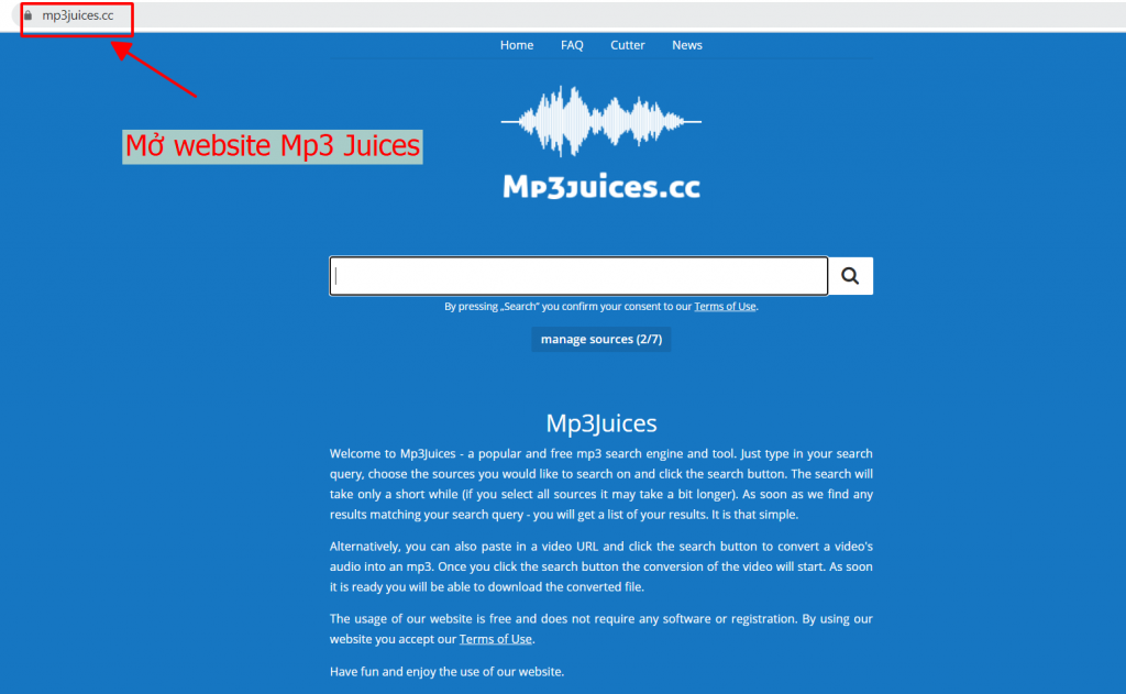 Mở trang web mp3juices.cc